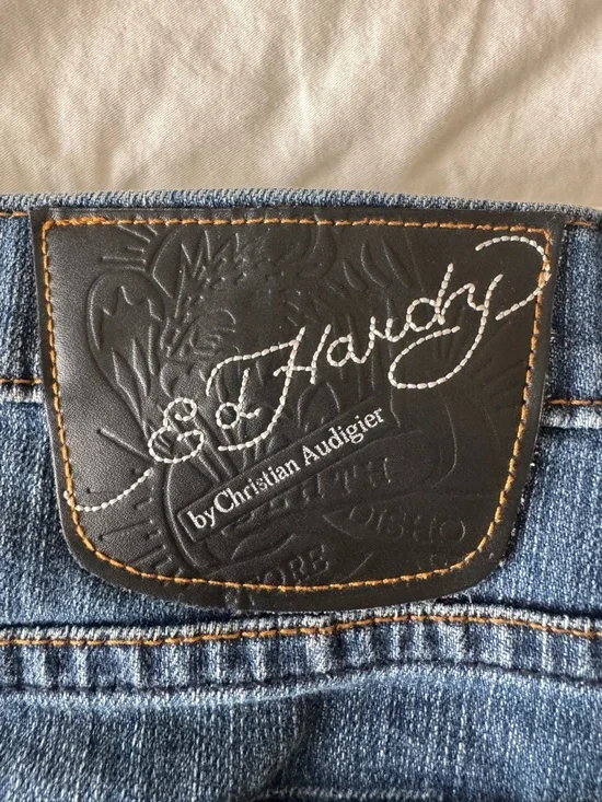 Vintage Ed Hardy Denim Mini Skirt sz 29 Y2K Love Kills Slowly Graphic Distressed - Picture 6 of 9